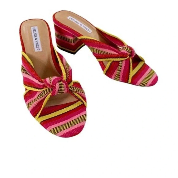 Chelsea & Violet Sandals Gia Knot Stripe Fabric Mules Size 5.5 NWT - Picture 5 of 13